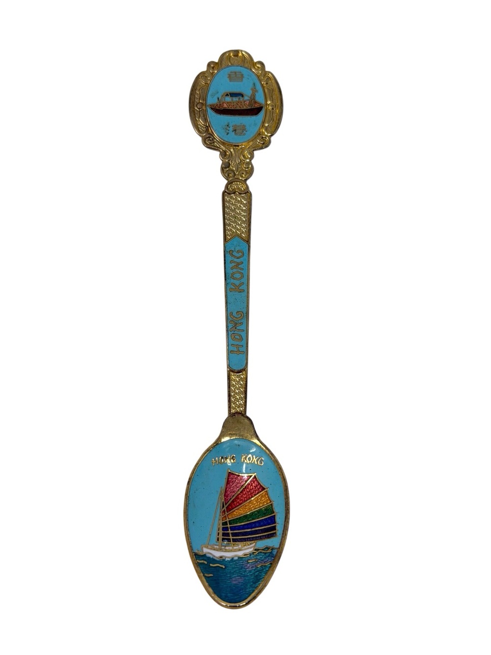 Vintage gold Tone colored Enamel Hong Kong Souvenir Collectible Spoon